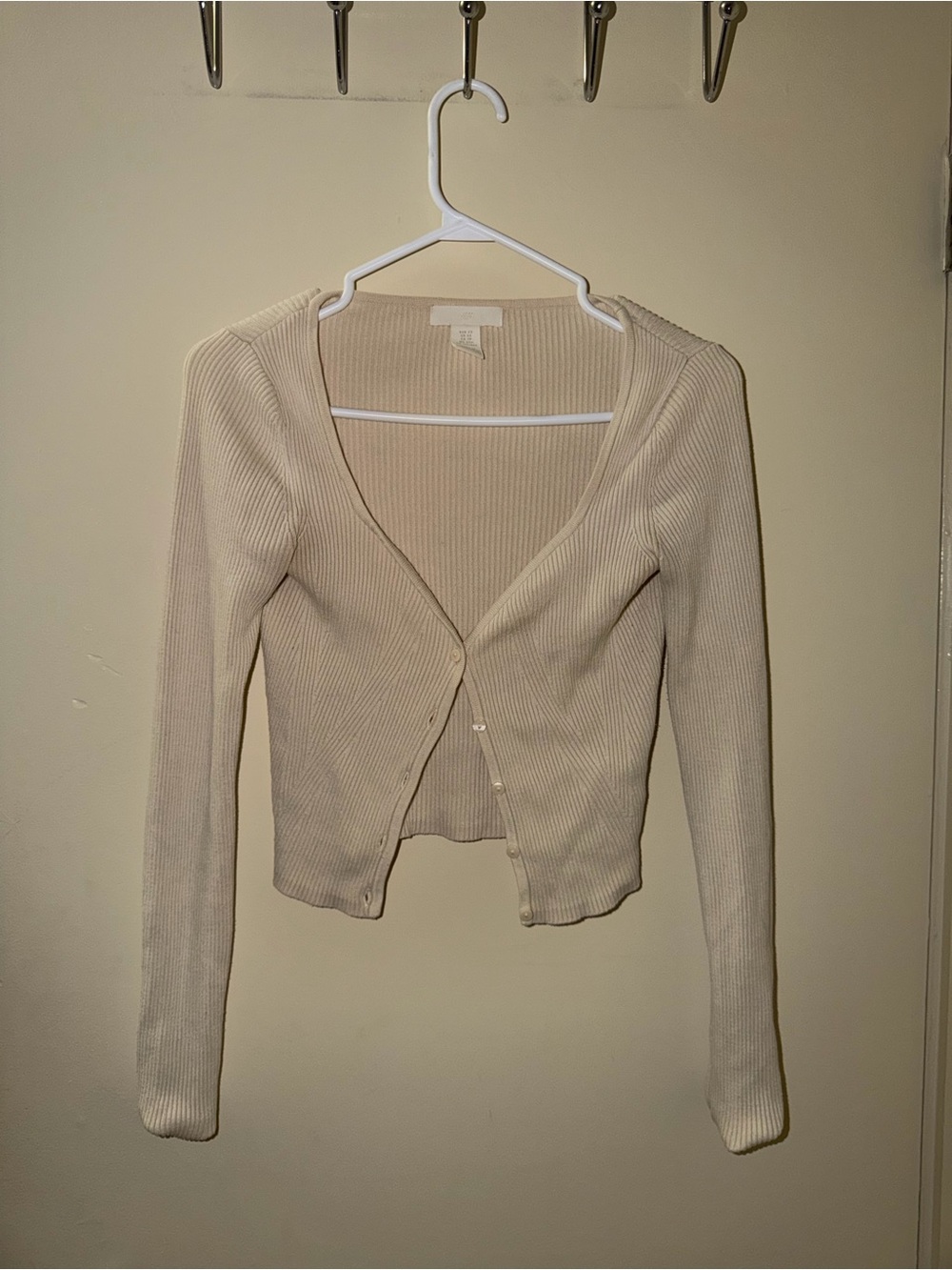 H&M Ribbed Button-Front Cardigan - Cream